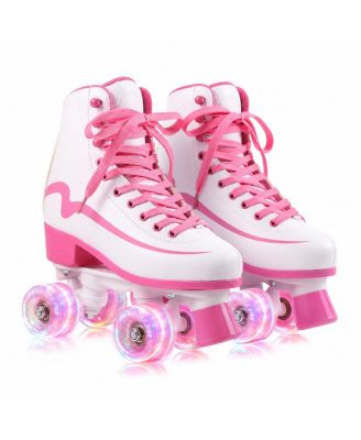 Women Classic High Top Quad Roller Skates Light Up Wheels Indoor Outdoor