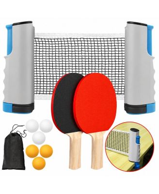Portable Ping Pong Paddle Set With Retractable Net Rackets Balls Carry Bag For Indoor Outdoor Games