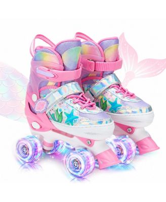 Adjustable Mermaid Kids Roller Skates Light Up Wheels Beginner Skates