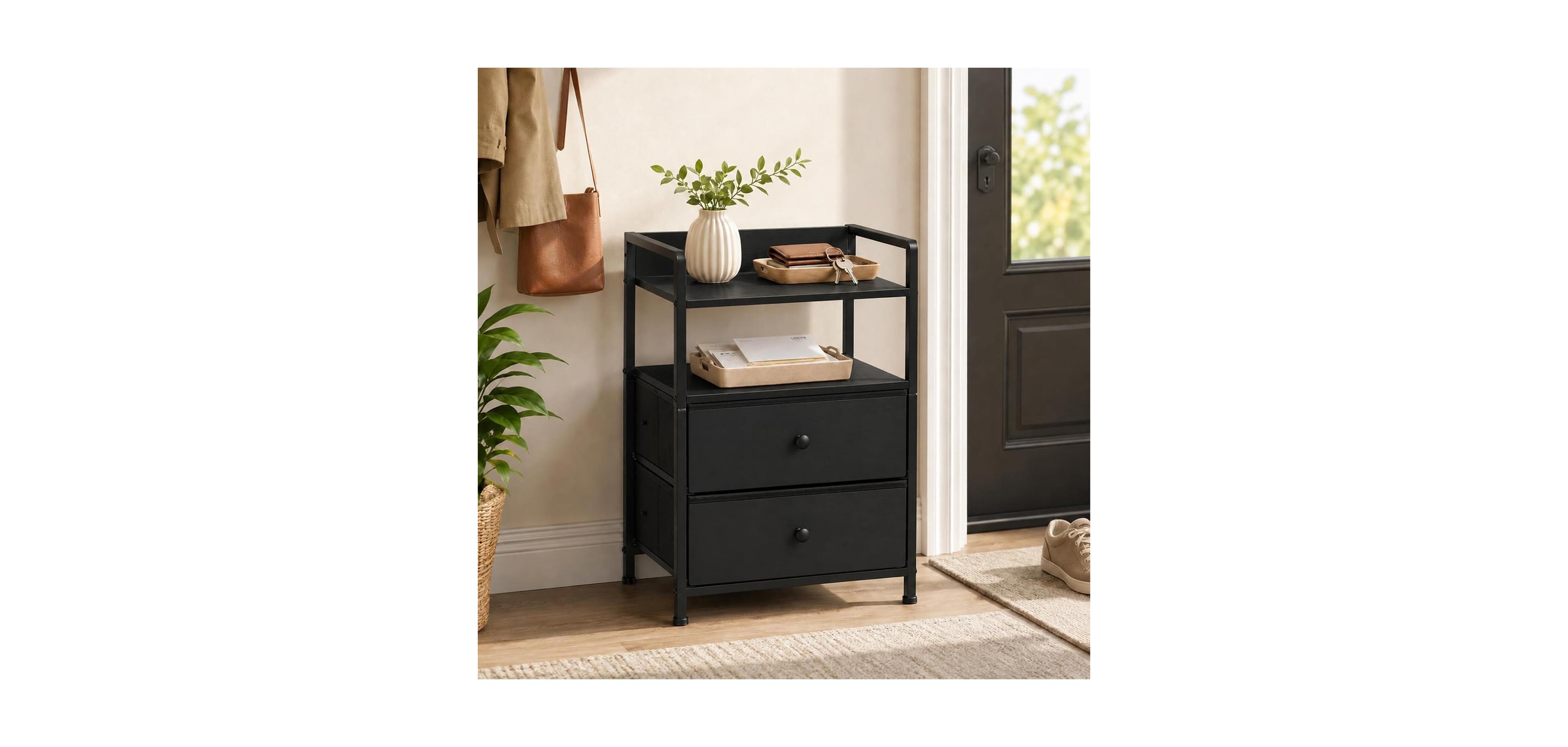homfan Modern Nightstand with Wood Drawer, Metal Frame Side Table Storage