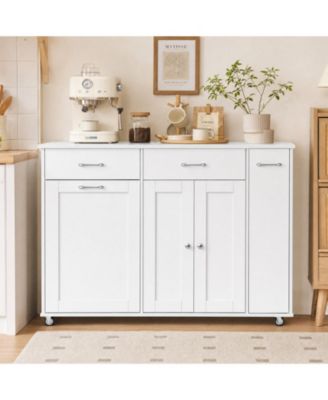 54" Rolling Kitchen Island with Drawers, Spice Rack and Tilt-Out Trash
