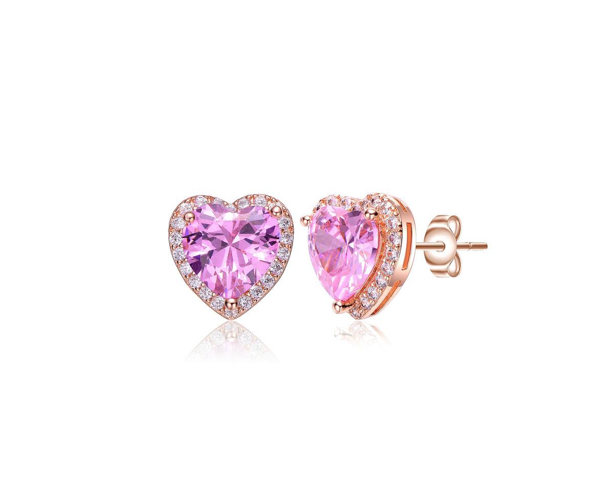 Rachel Glauber Dainty 18K Rose Gold Plated Chic Cz Heart Stud Earrings - Pink