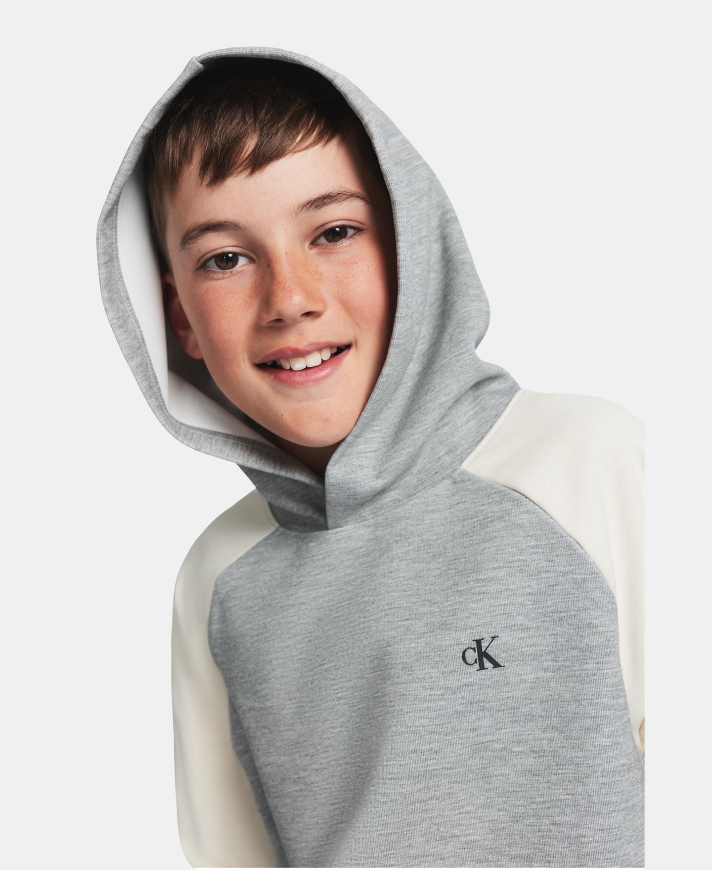 Худи Calvin Klein Colorblock Raglan Fleece для мальчиков, цвет: Средний серый меланжевый — фото 4