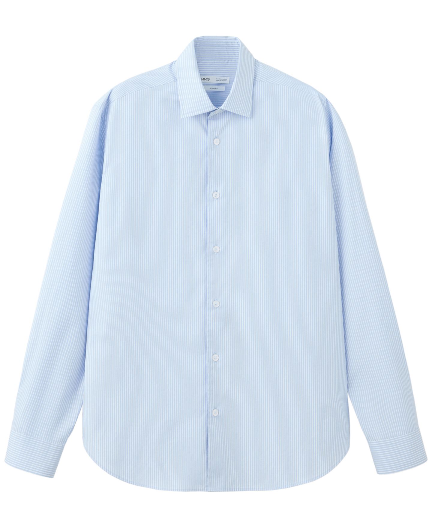 Мужская рубашка Mango Candela Cotton Striped Long-Sleeve, цвет: Небесно-голубой — фото 7