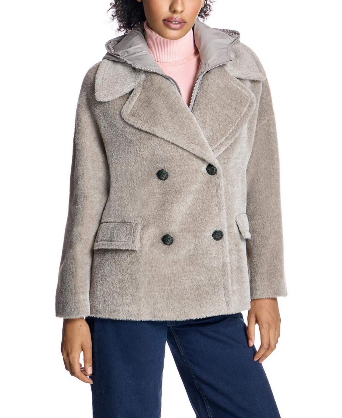 Julia & Stella By Maximilian Women's Double-Breasted Hooded Alpaca-Blend Pea Jacket - Taupe