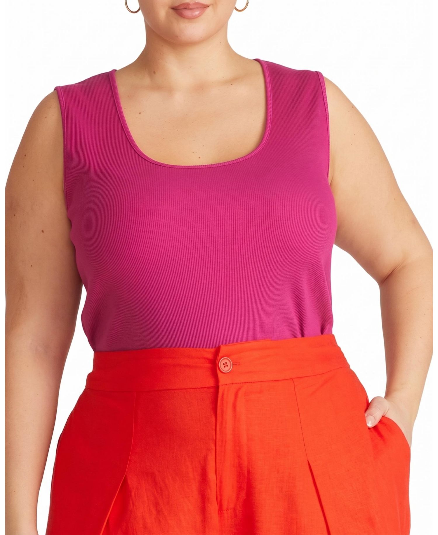Plus Size Daisy Fitted Ribbed Cotton-Blend Tank Top