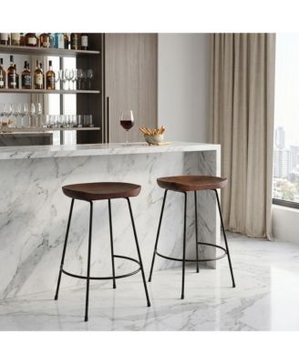 Set of Two 25"  Solid Wood And Steel Backless Counter Height Bar Chairs