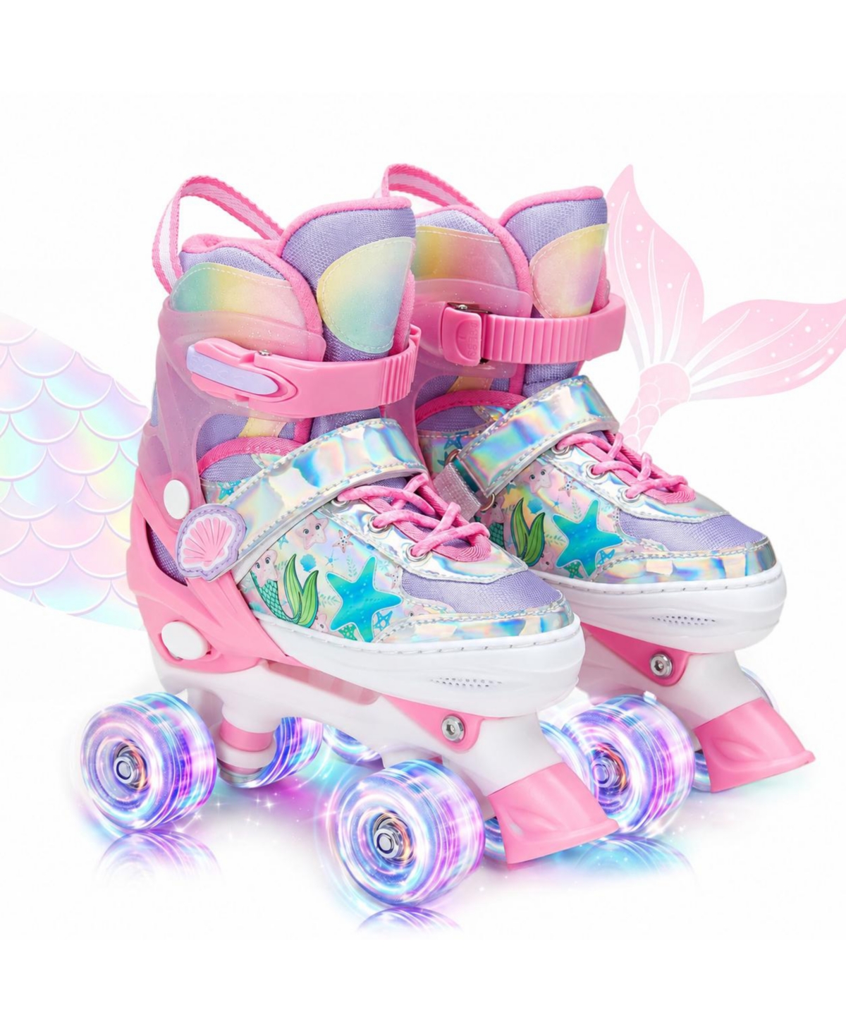 Magicorange Adjustable Mermaid Kids Roller Skates Light Up Wheels Beginner