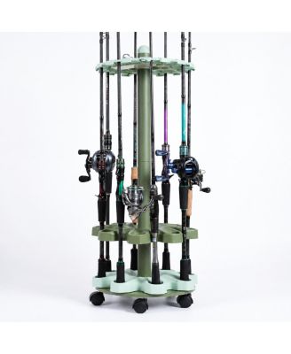 360 Rotating 16 Rod Fishing Rod Holder Rack With Rolling Wheels Space Saving Organizer