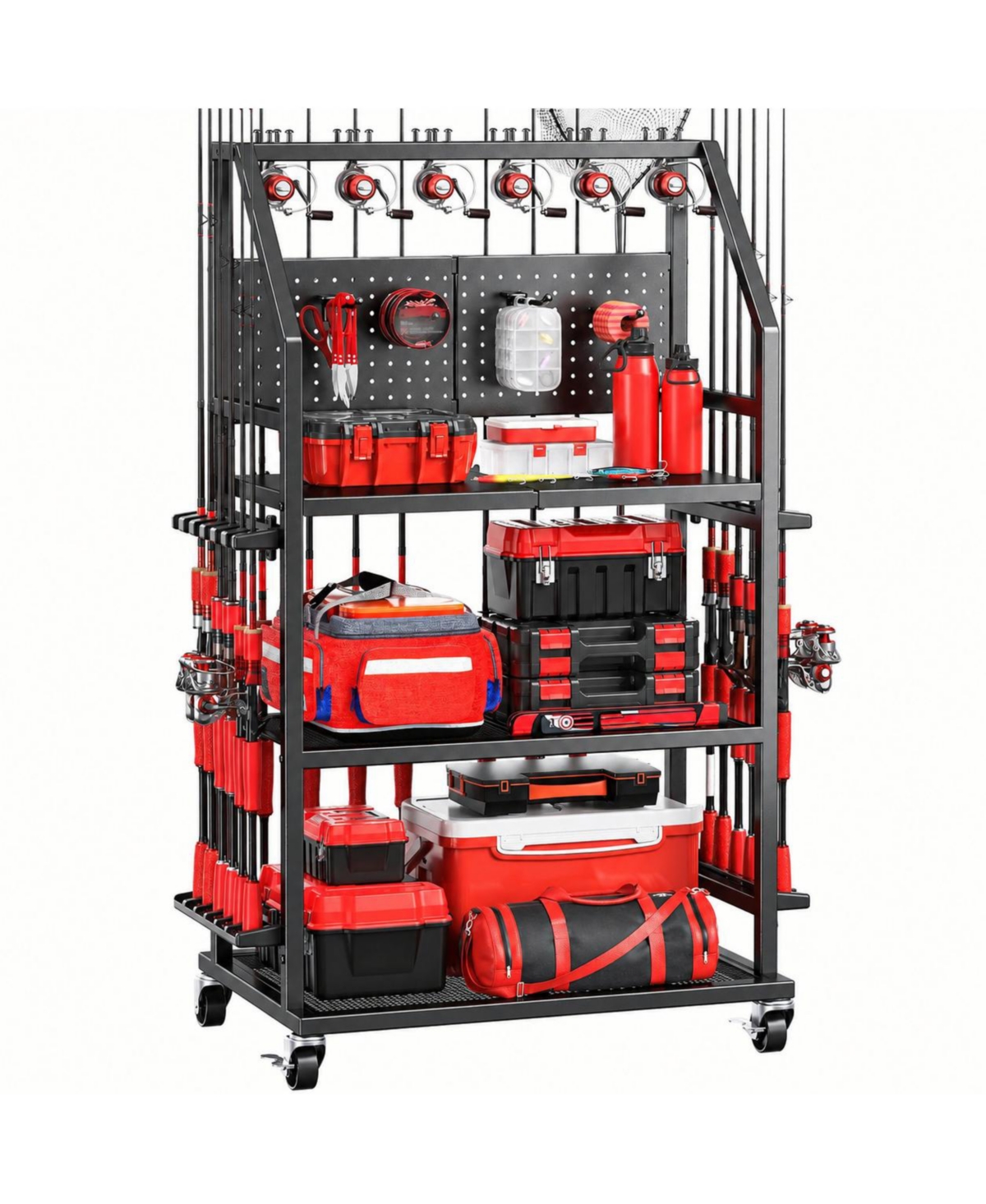 Magicorange 3 Tier Heavy Duty Metal Fishing Rod Holder Rack With Wheels 20 Rod Storage Organizer
