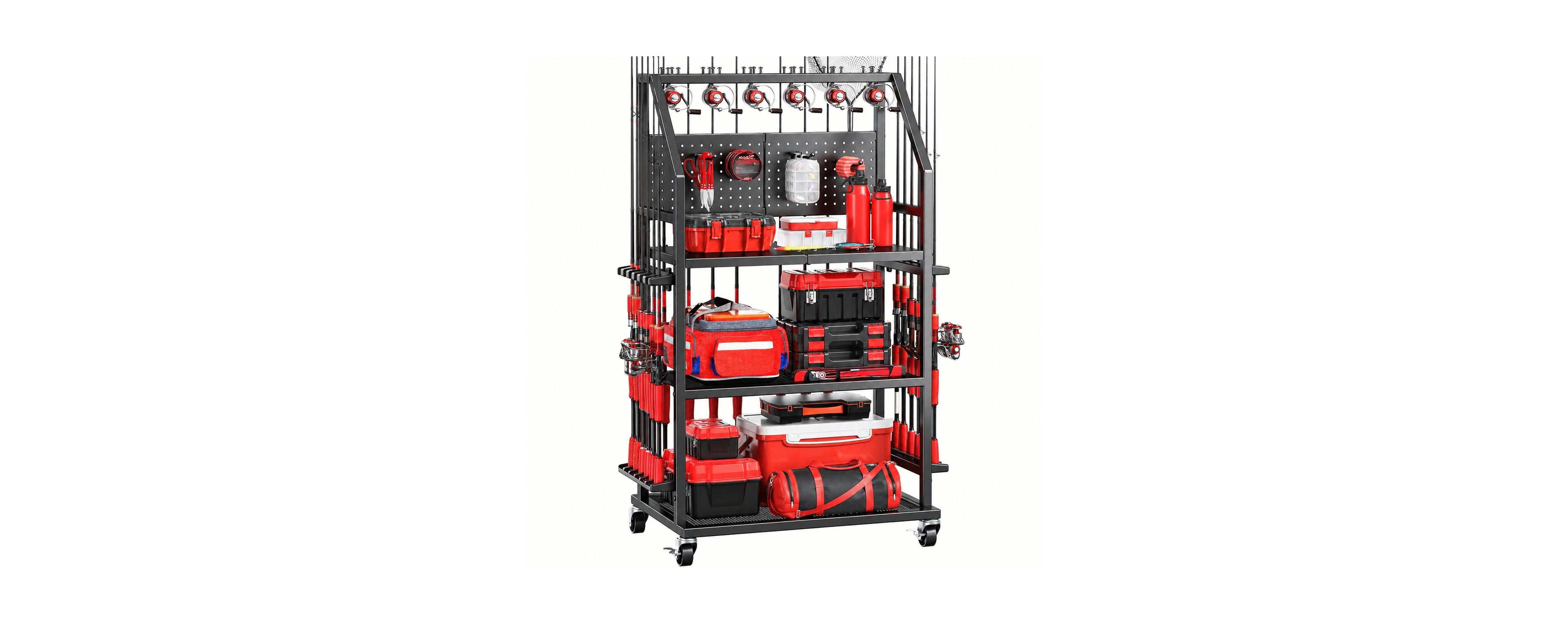 Magicorange 3 Tier Heavy Duty Metal Fishing Rod Holder Rack With Wheels 20 Rod Storage Organizer