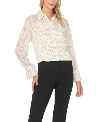 Women's Polka Dot Pintuck Long-Sleeve Blouse