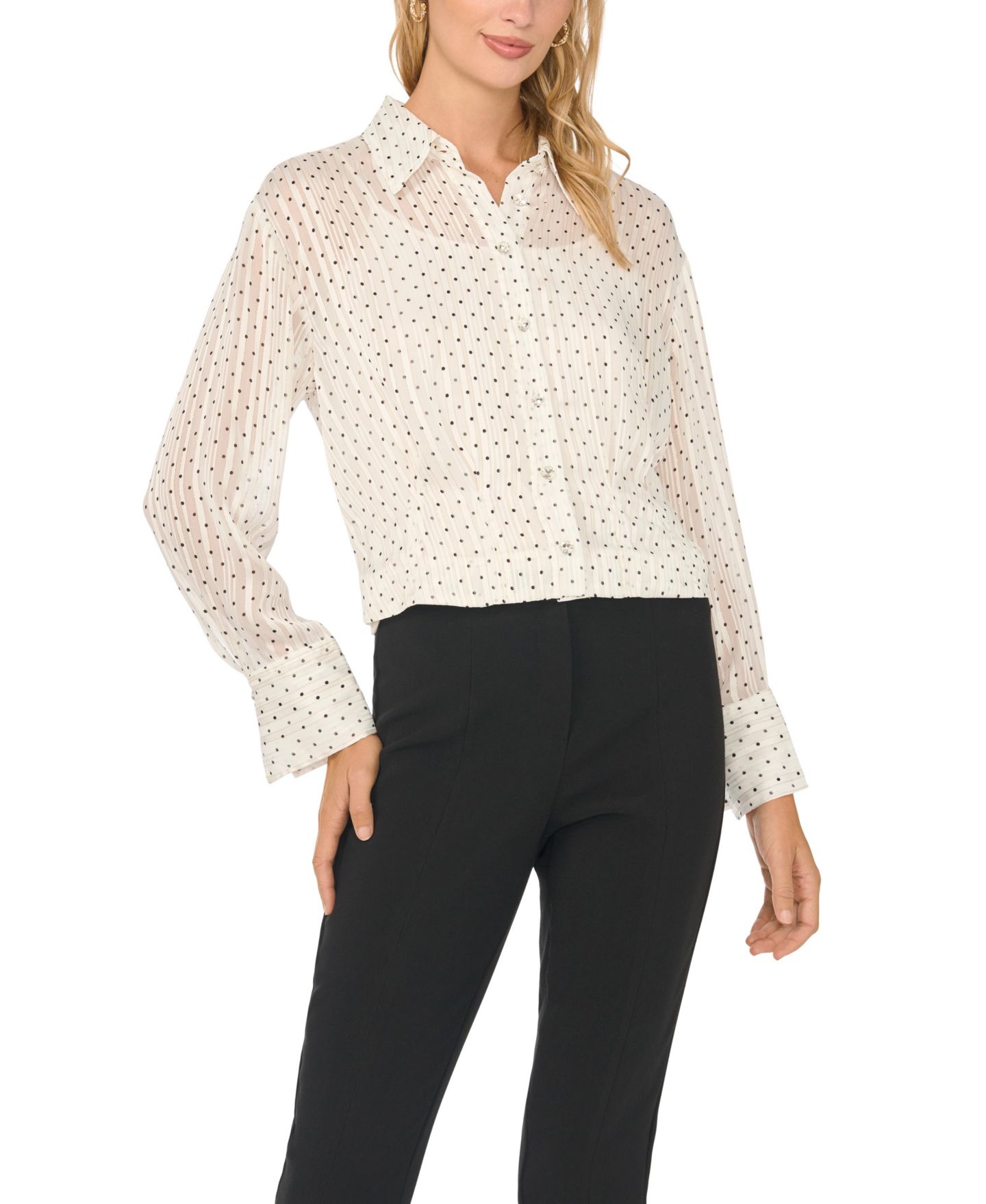 Женская блузка Vince Camuto Polka Dot Pintuck Long-Sleeve, цвет: Слоновая кость — фото 1