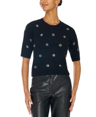 Women's Embellished Crewneck Short-Sleeve Sweater