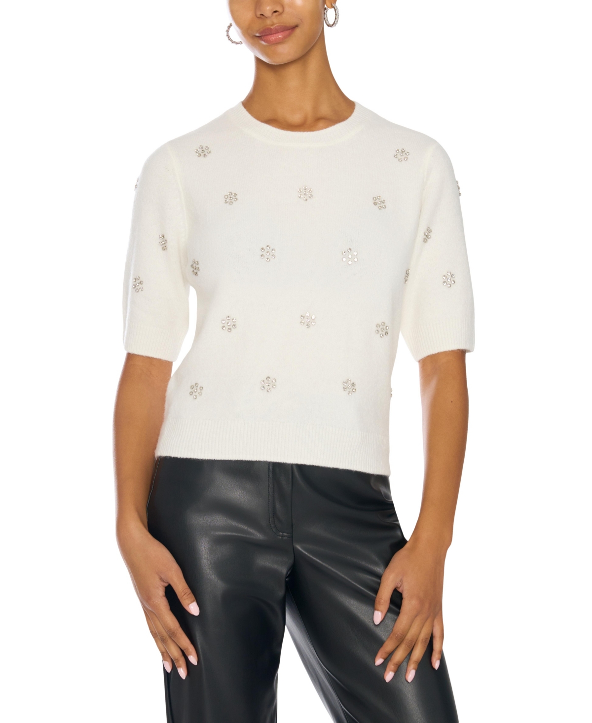 Vince Camuto Women's Embellished Crewneck Short-Sleeve Sweater