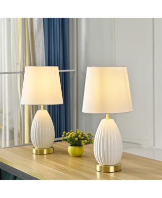 17.67-inch Modern Ceramic Table Lamp with Usb For Living Room, Bedroom And Study
