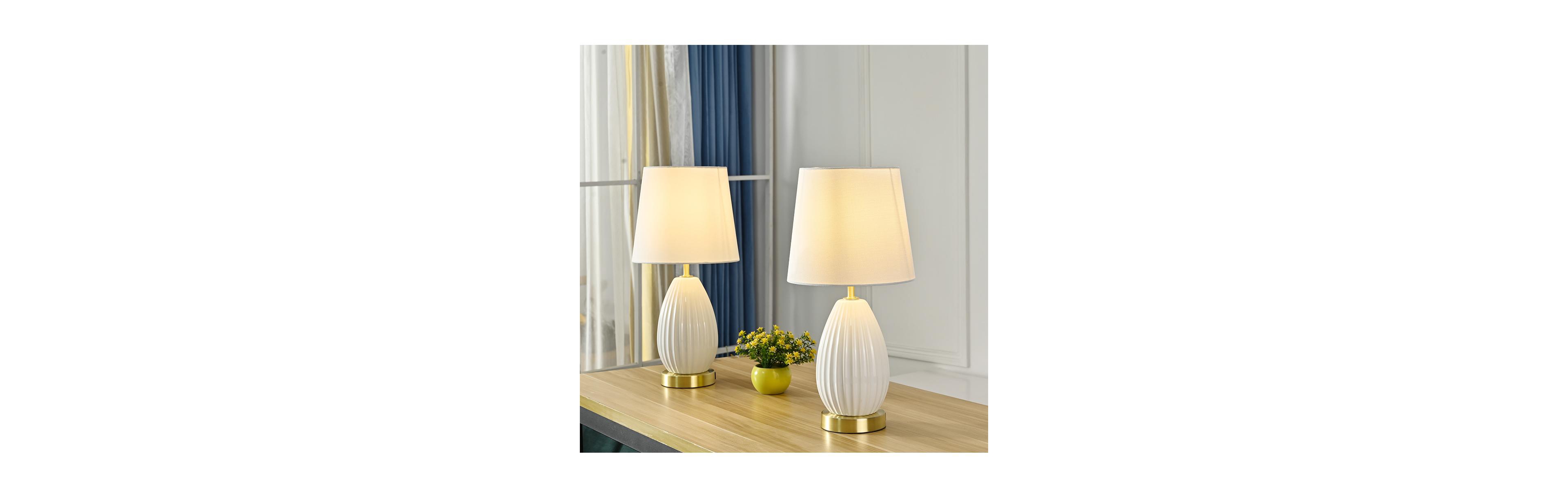 Sofucor 17.67-inch Modern Ceramic Table Lamp with Usb For Living Room, Bedroom And Study