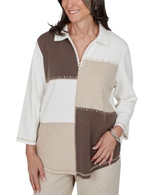 Women's 3/4-Sleeve Colorblock Studded Knit Top