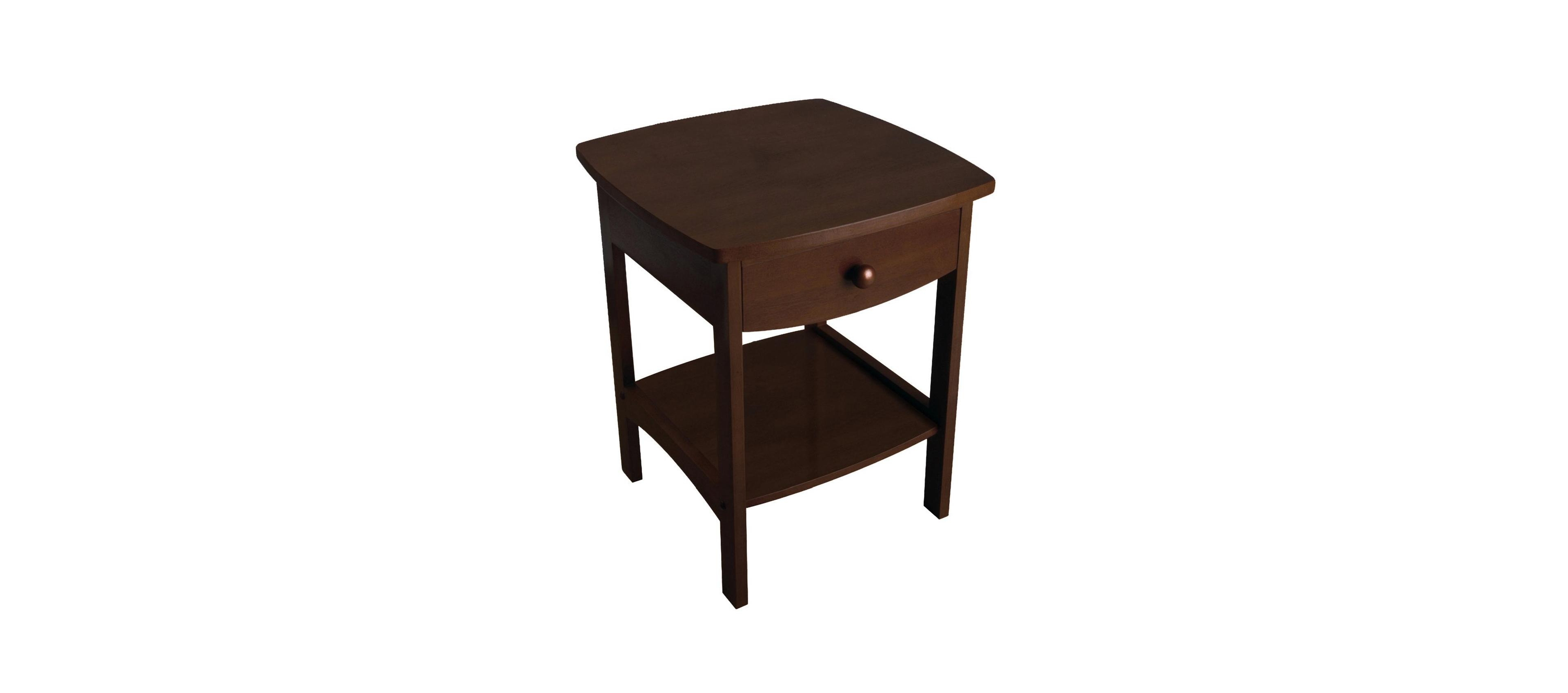 Wooden Nightstand with One Drawer and Walnut Finish for Home