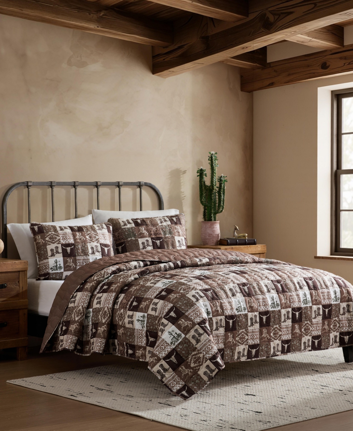 Wrangler Fall Western Patch Microfiber 3-Piece Quilt Set, King