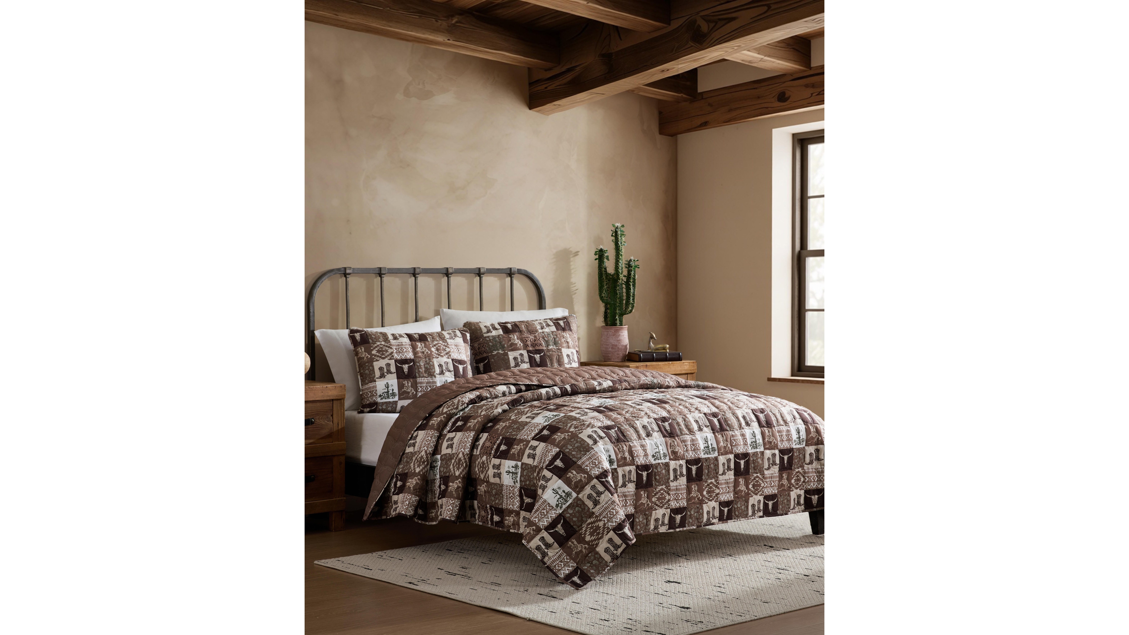 Wrangler Fall Western Patch Microfiber 3-Piece Quilt Set, King