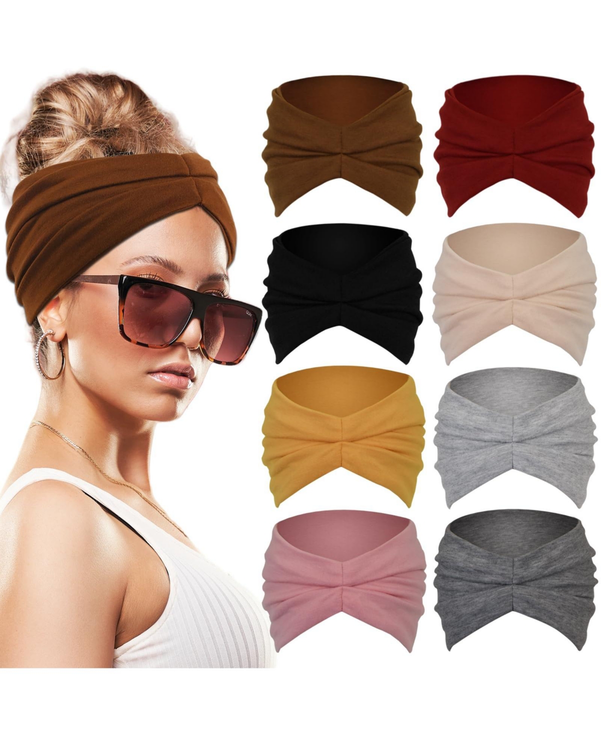 Sportneer Extra Wide Stretch Multi-Use Headbands, 8-Piece Set