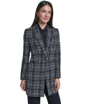 Women's Plaid One-Button Long-Sleeve Blazer