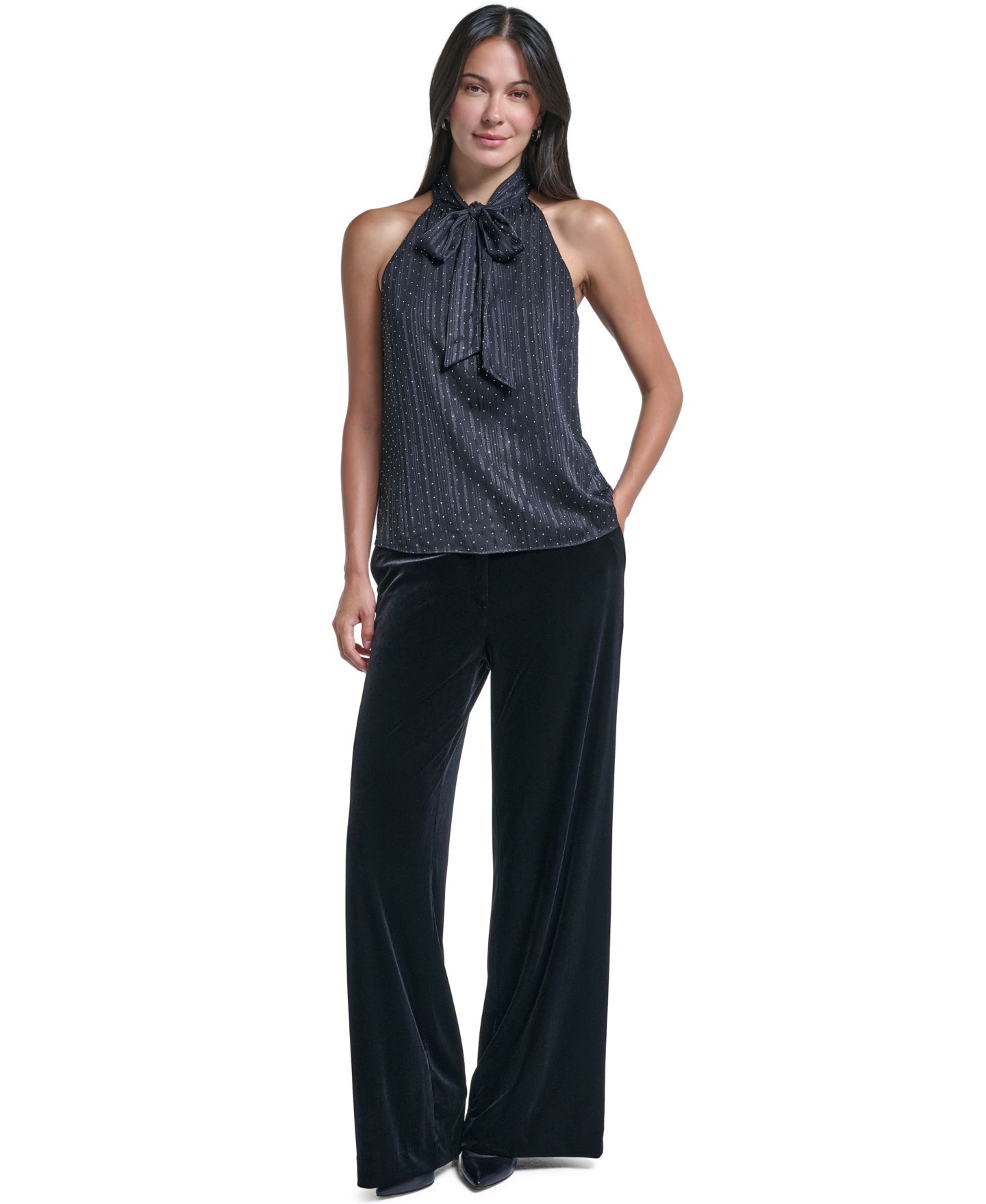 Женская блузка Calvin Klein Halter Tie Neck Polka-Dot, цвет: Чёрный разноцветный — фото 2