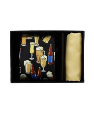Men's Beer Tie and Pocket Square, 2-Piece Set