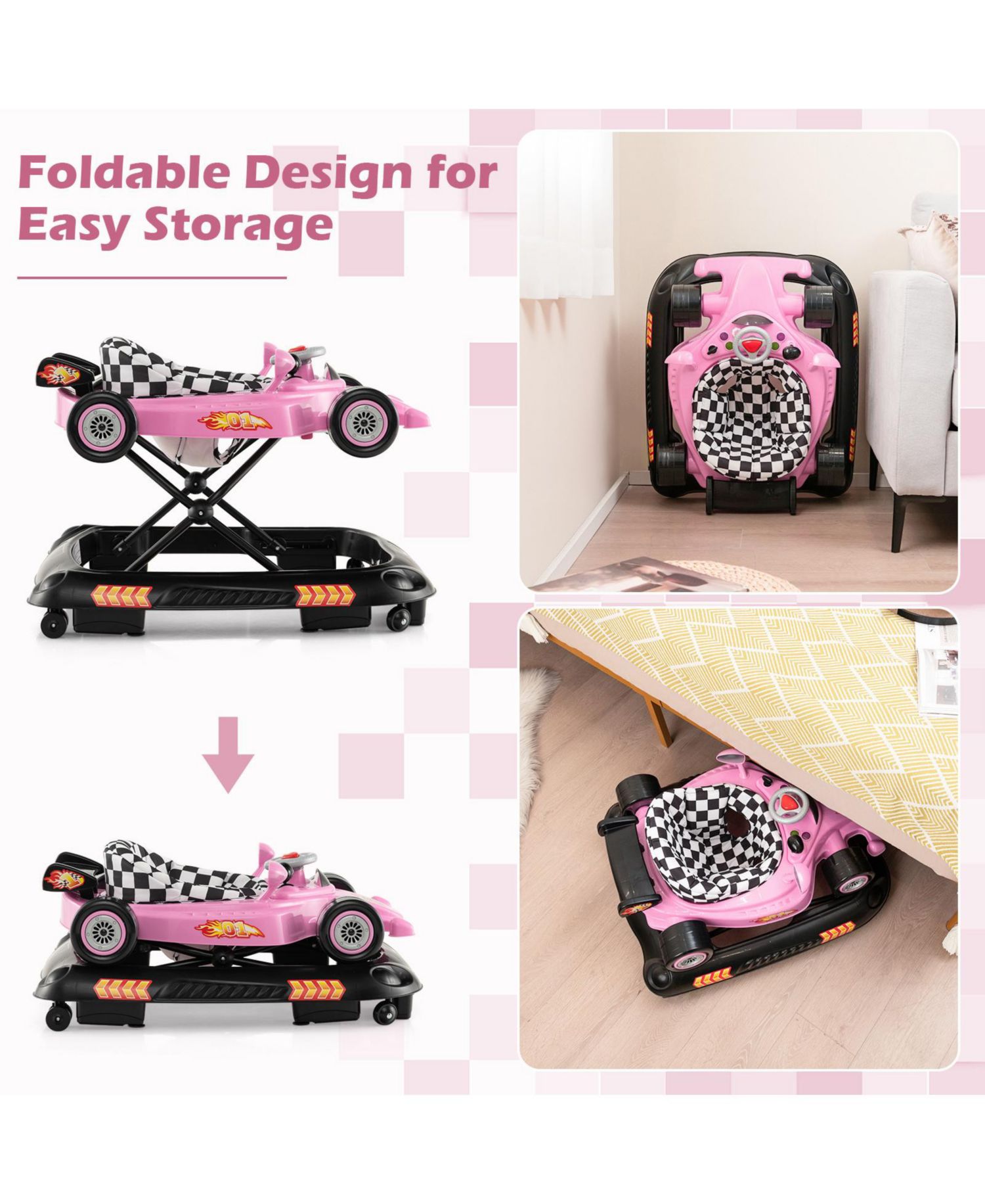 Baby Walker with Adjustable Height and Convertible Design for Infants