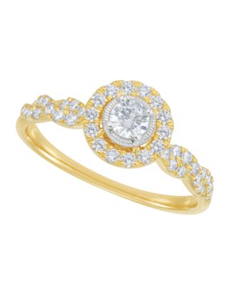 Round Diamond Halo Ring (1/2 ct. t.w.) in 10k Yellow Gold