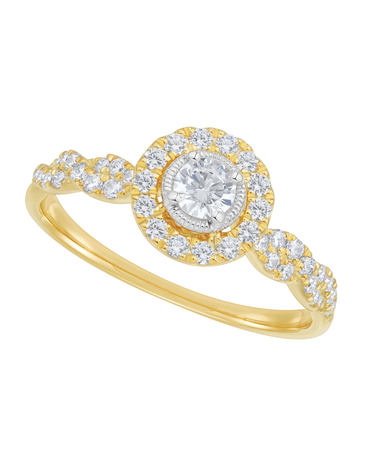 Macy's Round Diamond Halo Ring (1/2 ct. t.w.) in 10k Yellow Gold