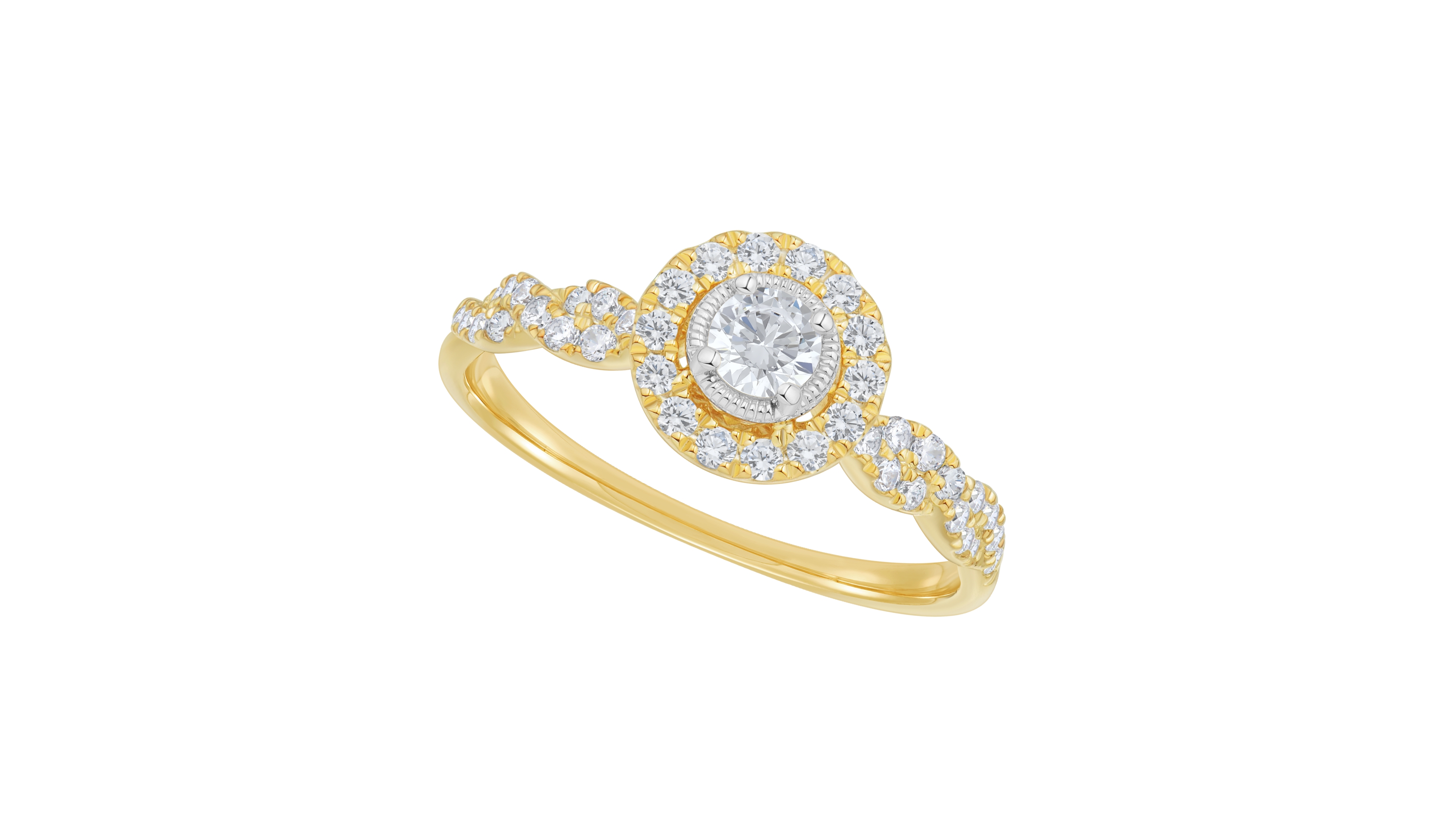 Macy's Round Diamond Halo Ring (1/2 ct. t.w.) in 10k Yellow Gold