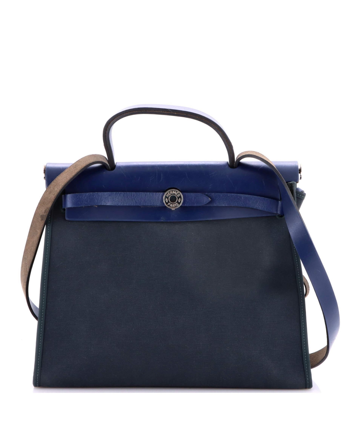 Pre-Owned Hermes 31 Herbag Zip Leather and Toile - Blue
