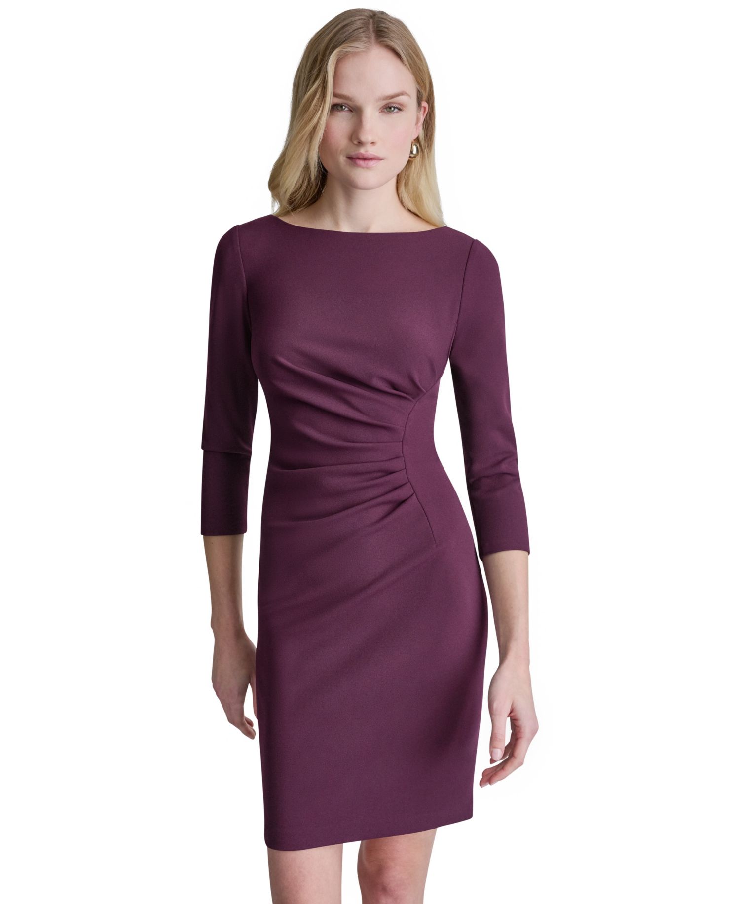 Women's Boat Neck Ruched Bodice Dress
