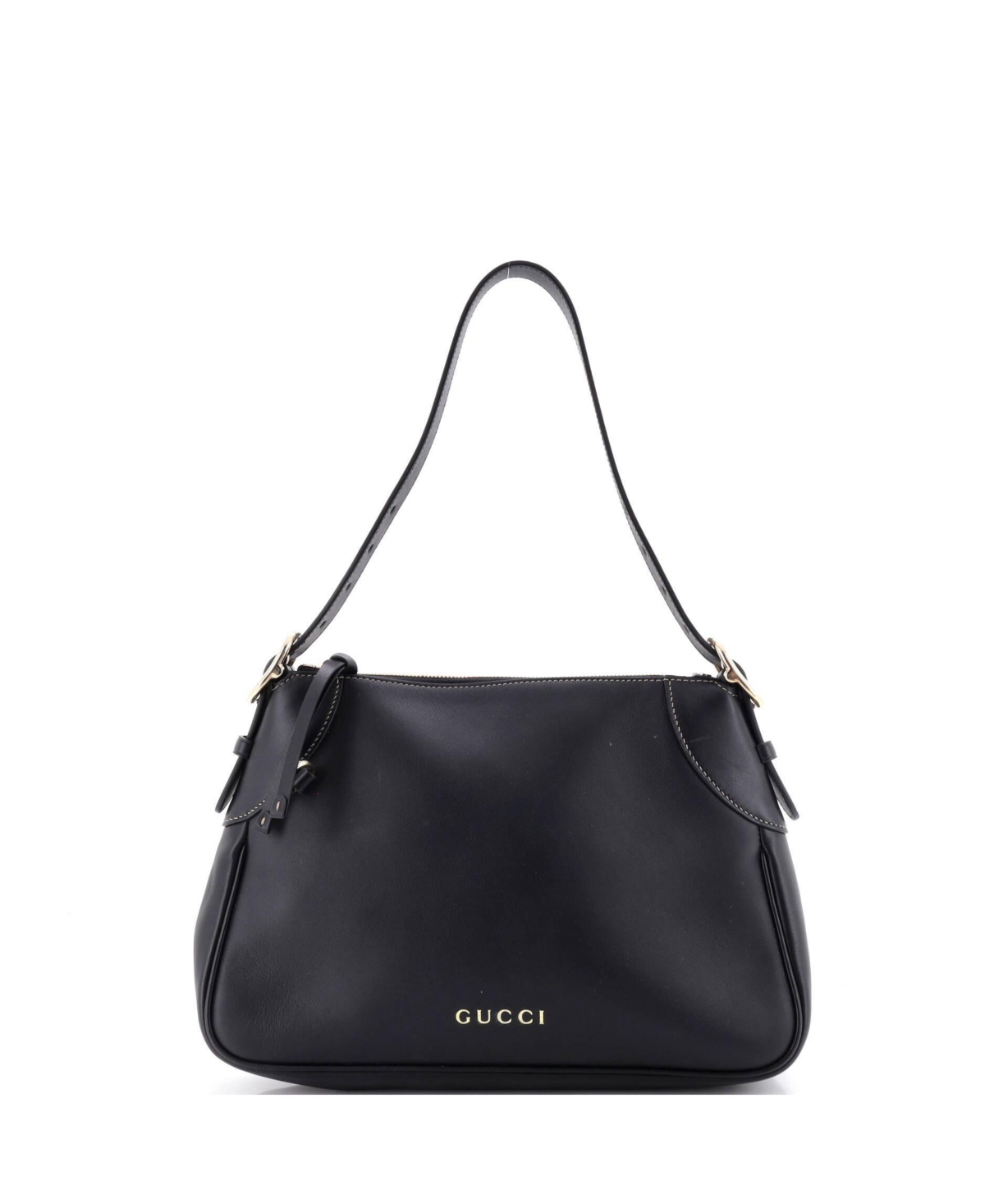 Pre-Owned Gucci Medium Emblem Shoulder Bag Leather - Black
