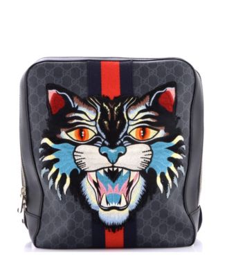 Medium Angry Cat Web Backpack GG Coated Canvas with Applique