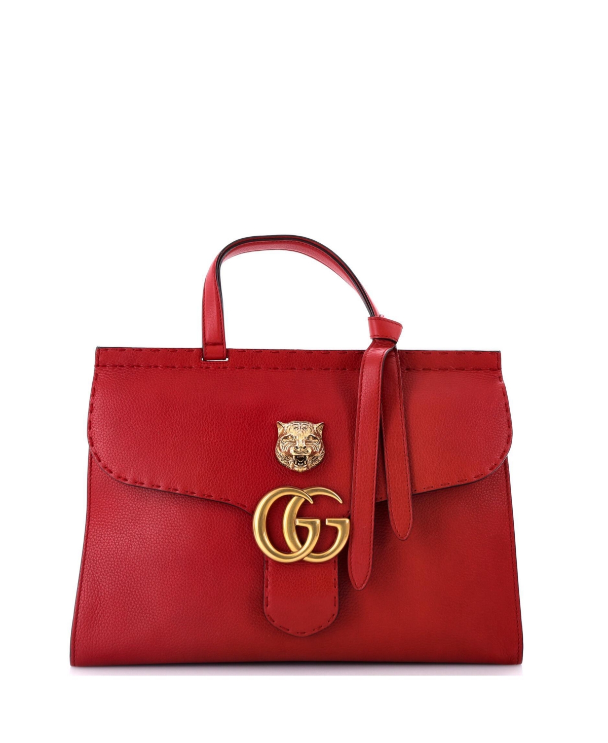 Pre-Owned Gucci Medium Gg Marmont Animalier Top Handle Bag Leather - Red