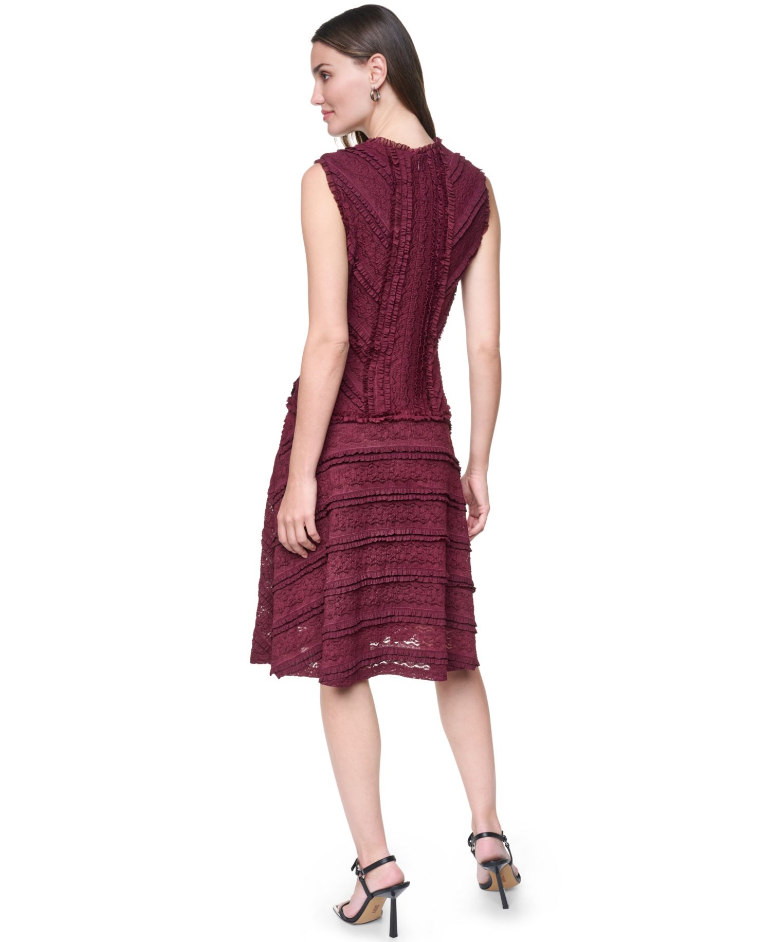 Women's Jewel Neck Ruffle Hem Fit-and-Flare Lace Dress