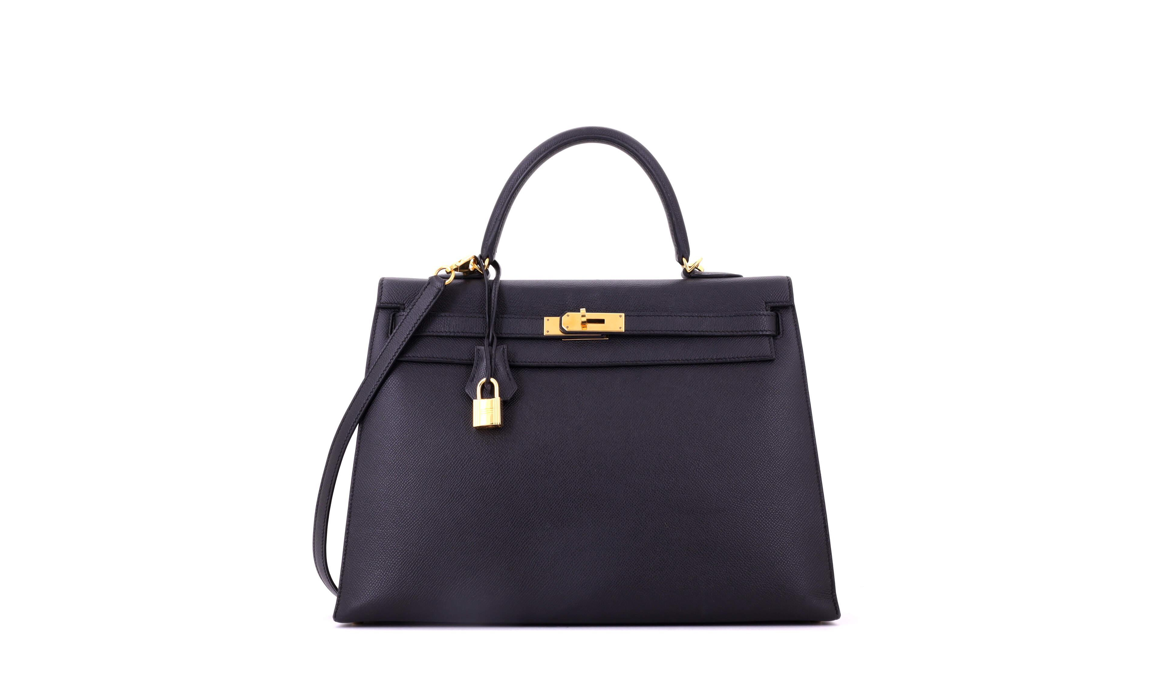 Pre-Owned Hermes Kelly 35 Handbag Black Epsom with Gold Hardware