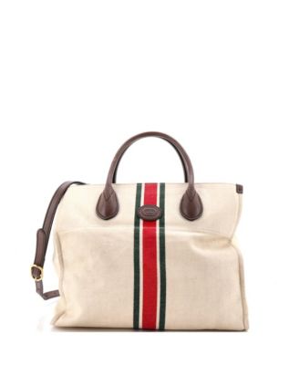 Small Foldable Web Tote Canvas with Leather