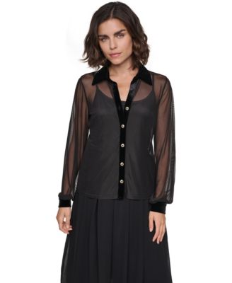 Women's Mesh Sheer Long-Sleeve Shirt