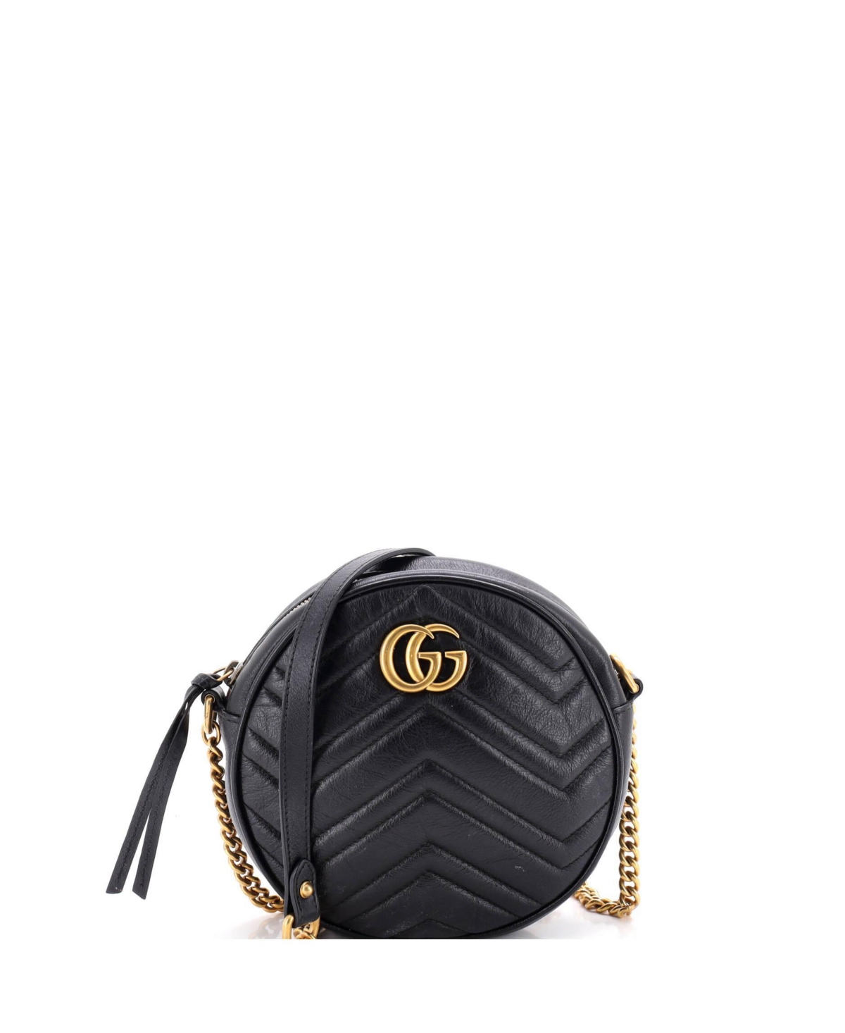 Pre-Owned Gucci Mini Gg Marmont Round Shoulder Bag Matelasse Leather - Black