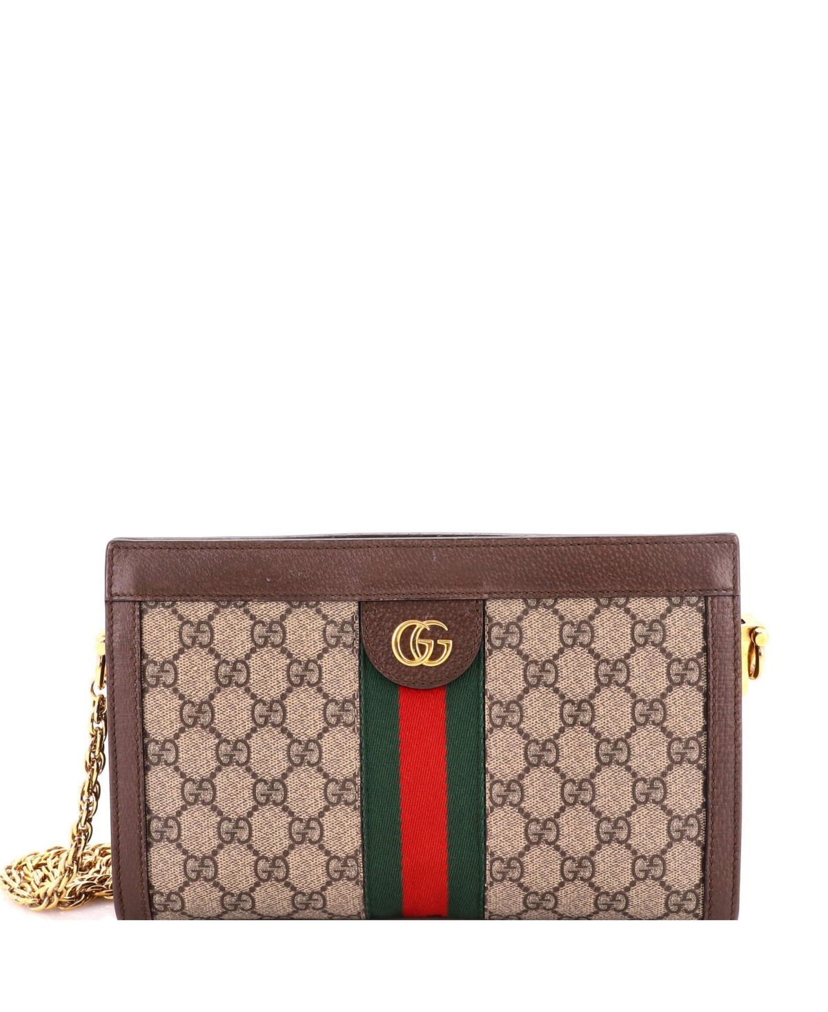 Pre-Owned Gucci Small Ophidia Chain Shoulder Bag Gg Coated Canvas - Brown