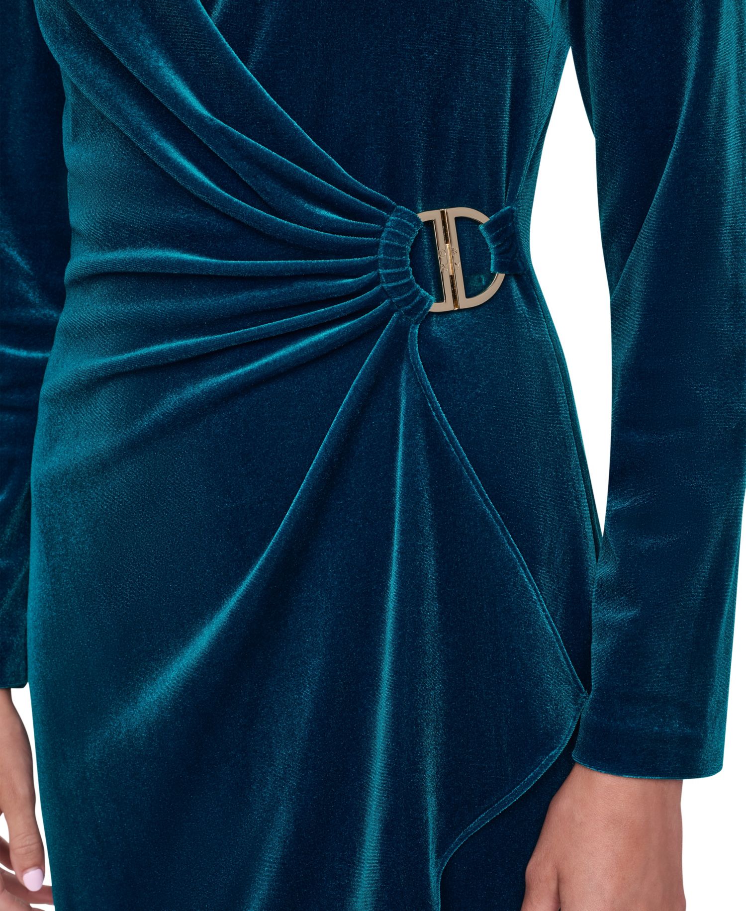 Plus Long-Sleeve Ruched Velvet Dress