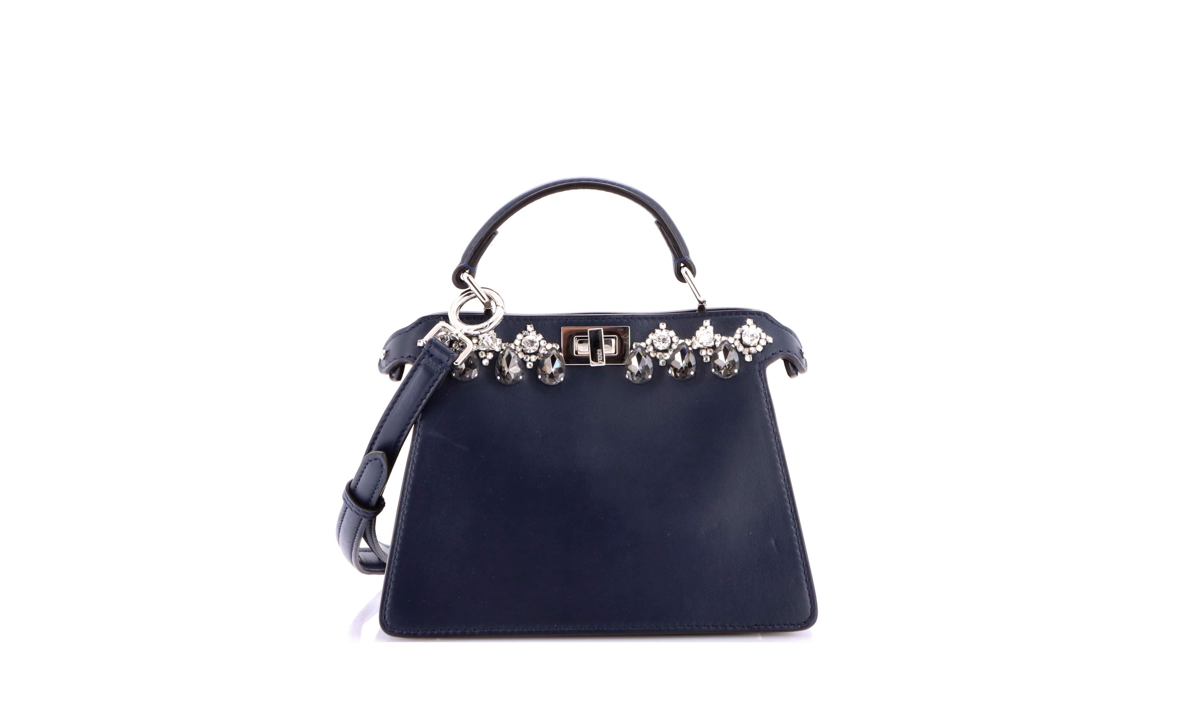Pre-Owned Fendi Petite Peekaboo ISeeU Bag Crystal Embellished Leather