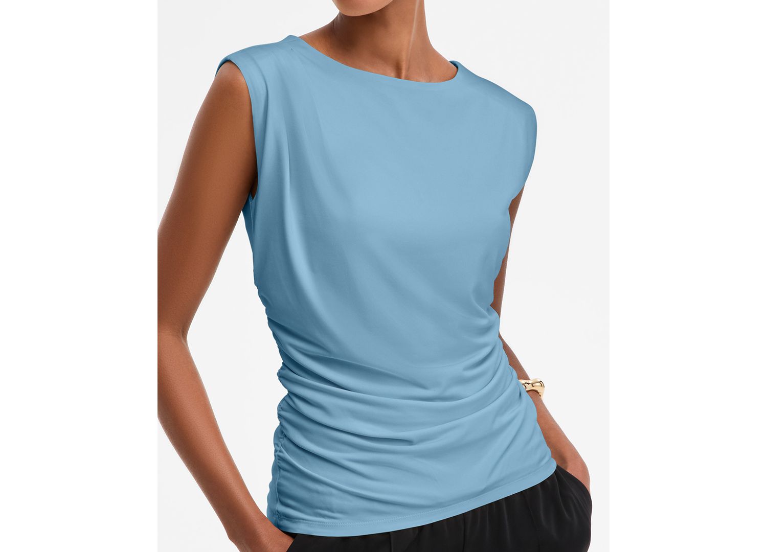 Women's Sleeveless Ruched Boatneck Knit Top