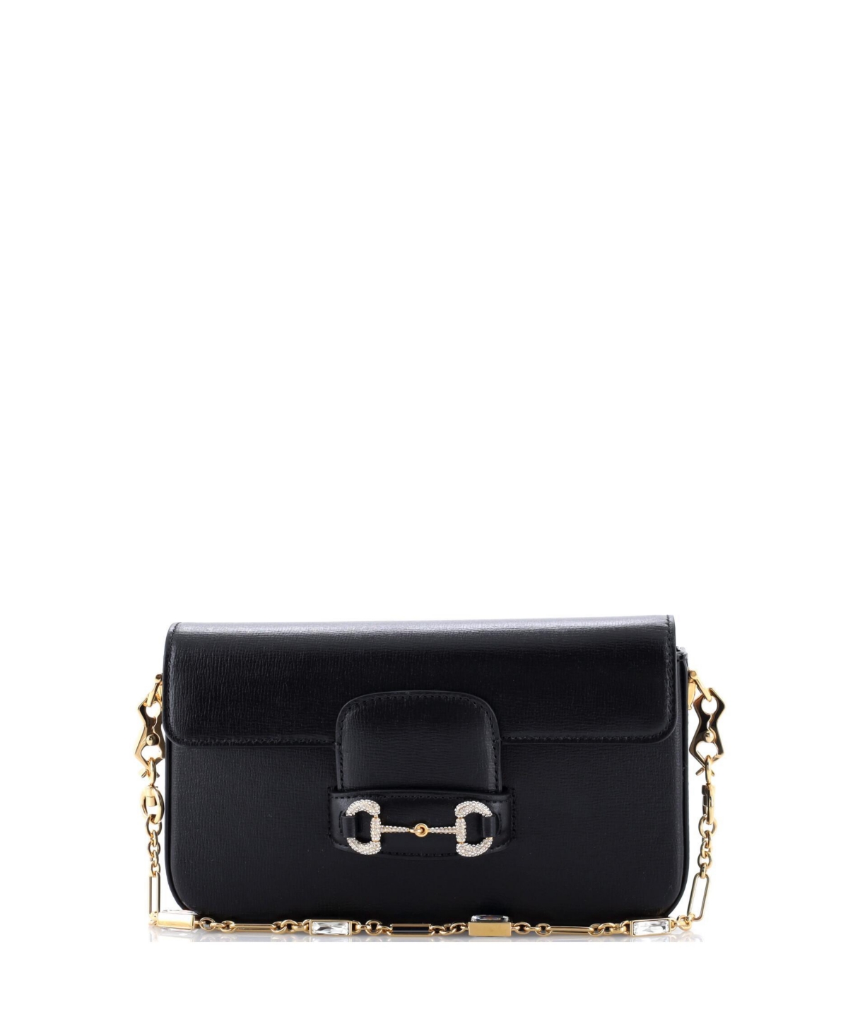 Pre-Owned Gucci Mini Horsebit 1955 Shoulder Bag Leather with Crystal Detail - Black