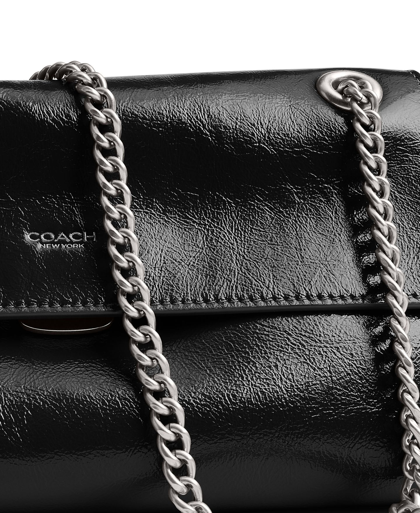 Женская сумка Coach Chelsea 26 из глазированной кожи на цепочке, на плечо, цвет: Чёрный / Серебряный — фото 6