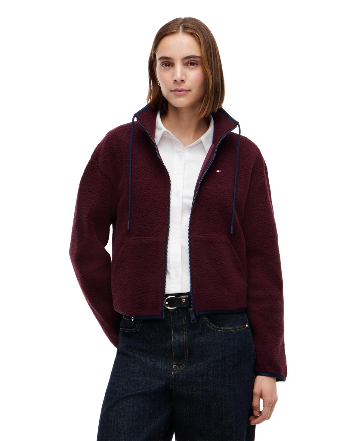 Tommy Hilfiger Women's Funnel Neck Long-Sleeve Fleece Jacket - Deep Burgundy